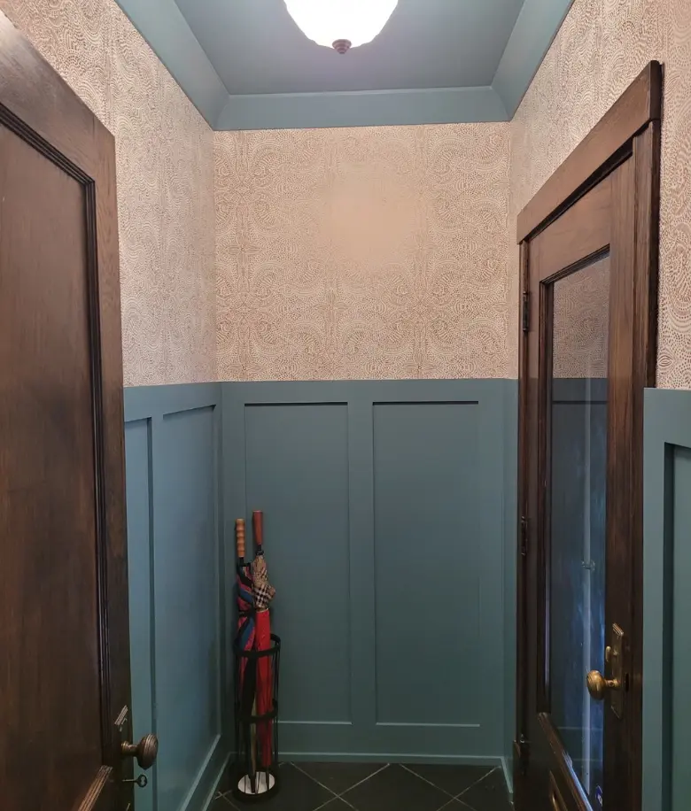 River Forest foyer custom paneling and storage cabinets by BradleyBuilt
