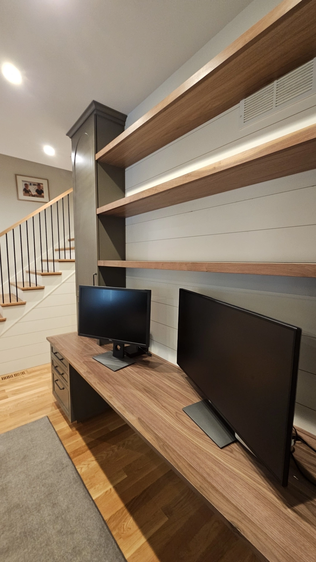 Built-ins and walnut desk for home office by BradleyBuilt