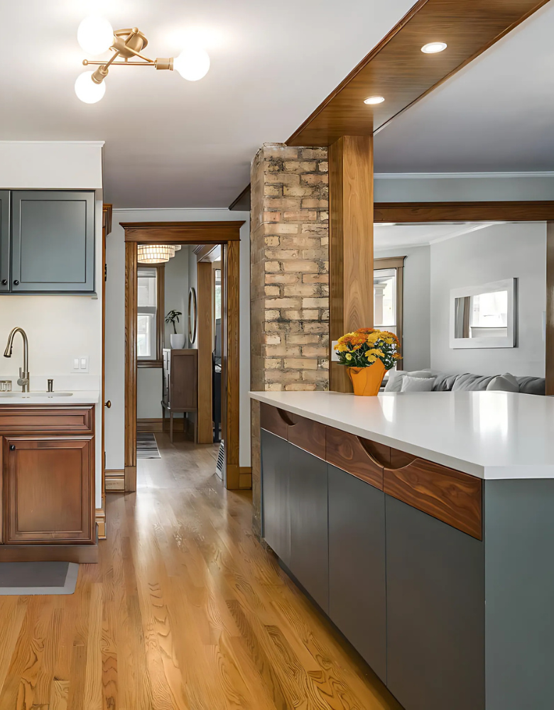 Walnut and painted wood custom mid-century modern island by BradleyBuilt