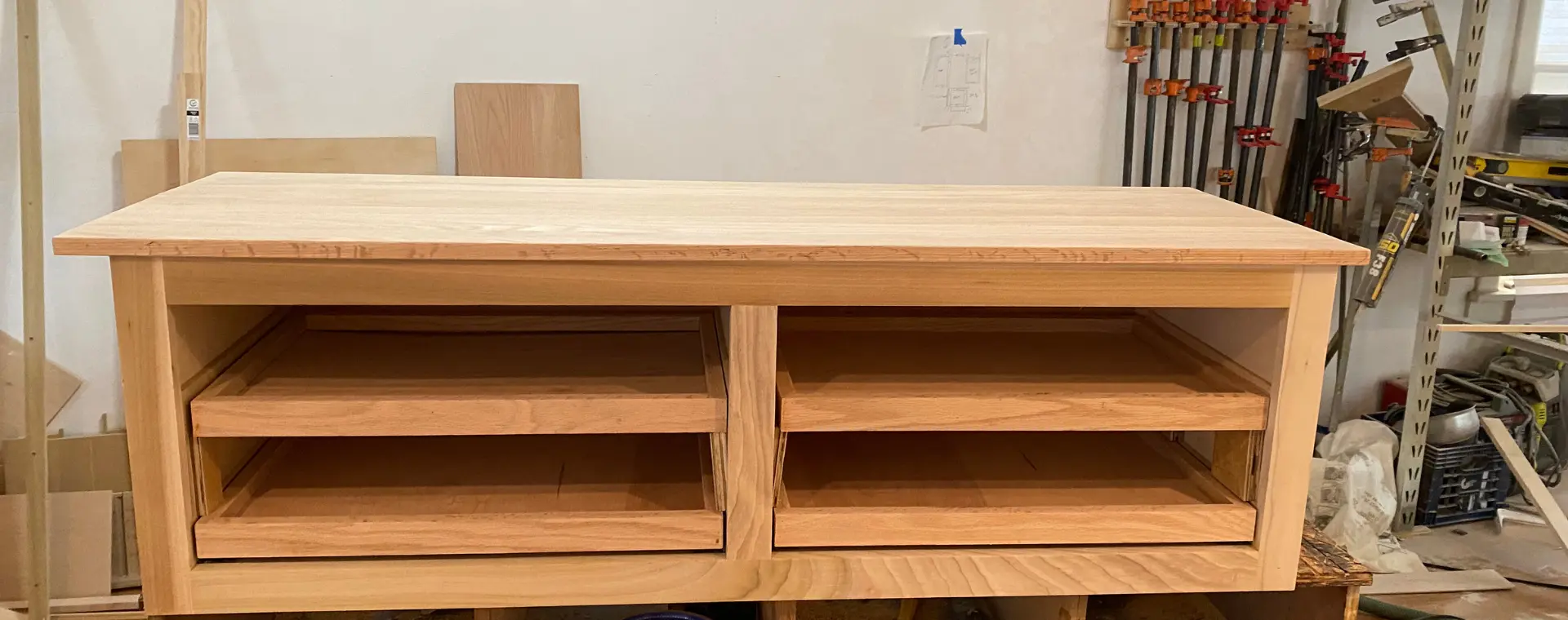 Mudroom bench in the fabrication process