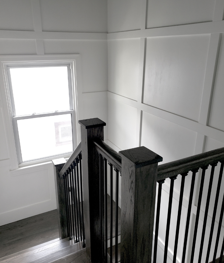custom wainscot stair wall design in Oak Park,IL